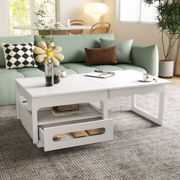 TiramisuBest Architectural Coffee Table Unique Shape Open Storage Modern Accent Living Room Centerpiece Melamine Finish
