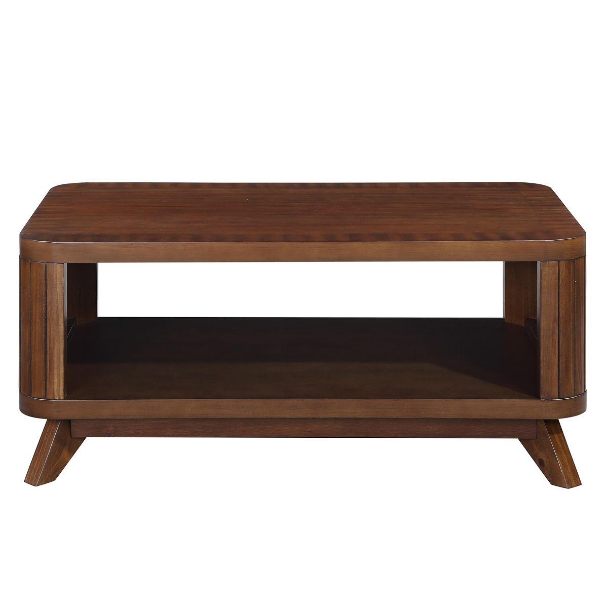TiramisuBest Espresso Rectangular Coffee Table, Solid Wood Legs with Open Shelf for Living Room & Apartment