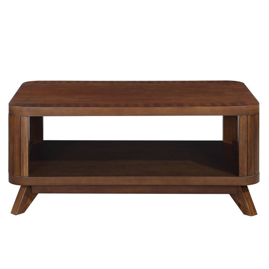 TiramisuBest Espresso Rectangular Coffee Table, Solid Wood Legs with Open Shelf for Living Room & Apartment