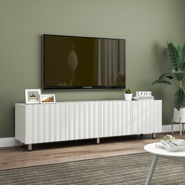 TiramisuBest Modern TV Stands Warm White TV Cabinet for 80 Inch TV Stand Four Drawers Living Room Bedroom