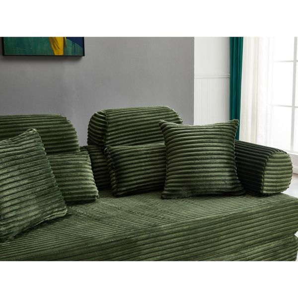 TIRAMISUBEST 77 Inch Convertible Corduroy Sleeper Sofa Bed 4 in 1 King Size Floor Mattress Memory Foam No Assembly