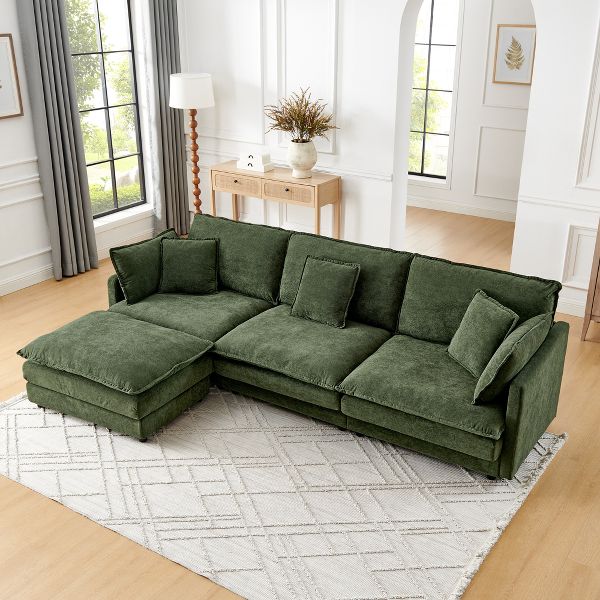 Tiramisubest Cloud Couch Sectional Convertible L Shaped Sofa Corduroy Sofa with Storage Ottoman Deep Seat 4-Seater Couch