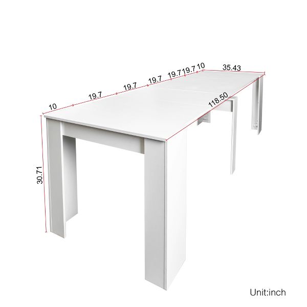TiramisuBest Multifunctional White Console Table, Extendable Design for Dining, Work, or Living Room