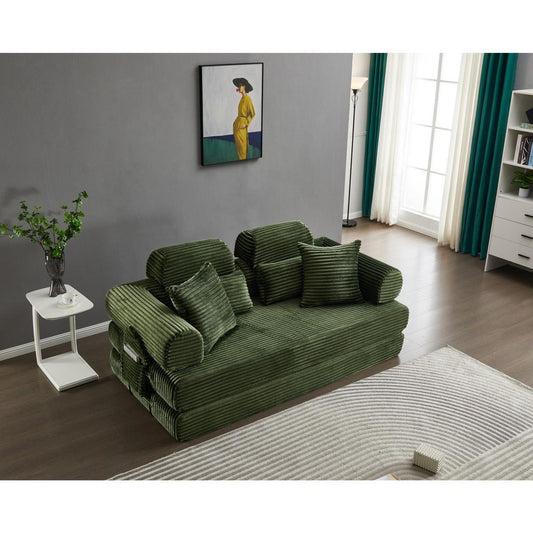 TIRAMISUBEST 77 Inch Convertible Corduroy Sleeper Sofa Bed 4 in 1 King Size Floor Mattress Memory Foam No Assembly