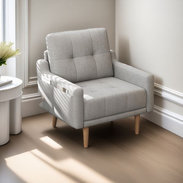 Mid Century Modern Accent Chair Upholstered Armchair Comfy Reading Chair Wood Legs Fabric Single Sofa Living Room