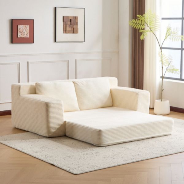 TiramisuBest Modern Small Corduroy Loveseat Sofa Bed, Deep Seat Couch with Pillows & Reversible Cushions,White