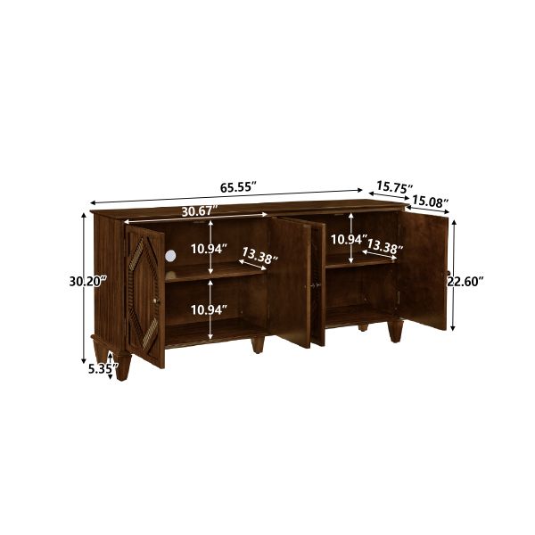 TIRAMISUBEST 65.2" Mid Century Modern Sideboard Buffet Cabinet with Storage, Symmetrical Geometric Accent Coffee Bar Wine Bar Storage Cabine, Brown