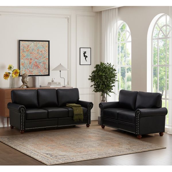 TiramisuBest Living Room Sofa with Storage Sofa 2+3 Sectional Black Faux Leather