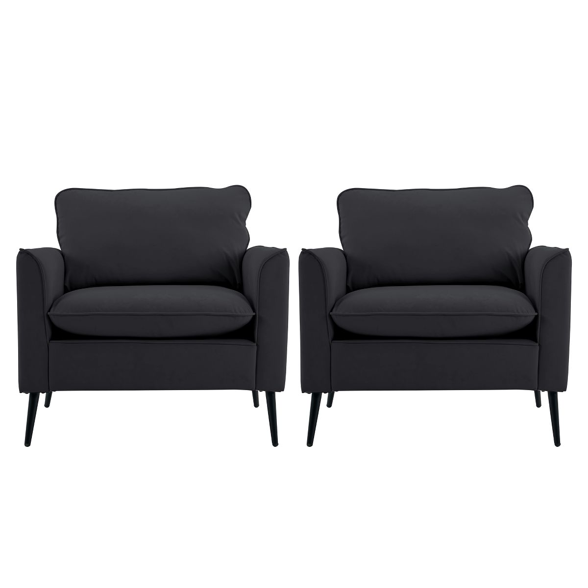 TiramisuBest 2-Piece Leather Armchair Set, Retro Light Luxury Sofa Chairs for Living Room, Black