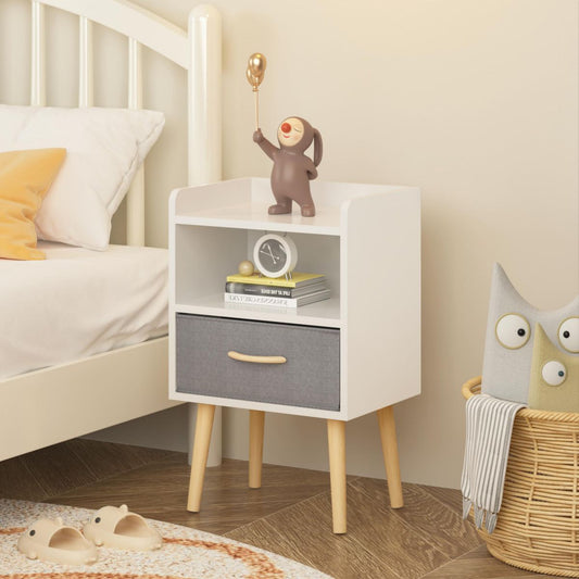 Tiramisubest Nightstand Drawer 2 Tier Storage Wood Side Table Compact Bedside Table with Storage Kids Bedroom