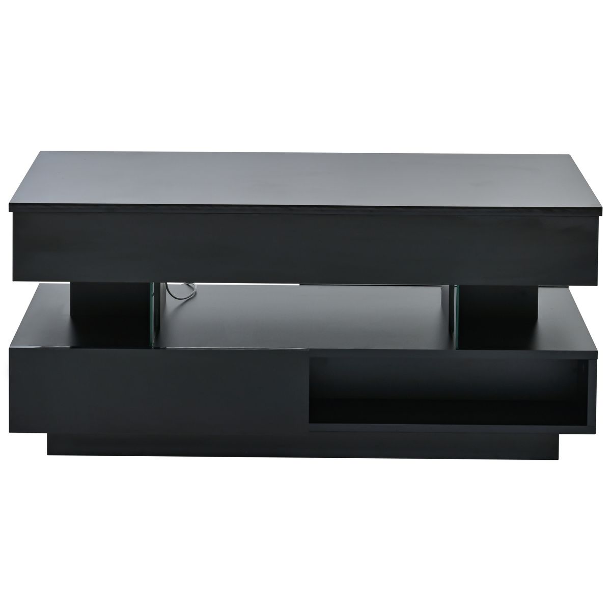 TiramisuBest 39.3" Modern Coffee Table, Lift Top with Hidden Storage, 2 Drawers & LED Lighting,Black