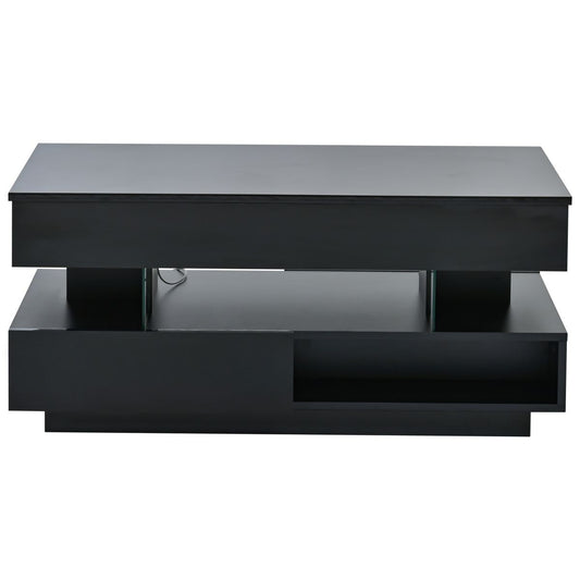 TiramisuBest 39.3" Modern Coffee Table, Lift Top with Hidden Storage, 2 Drawers & LED Lighting,Black