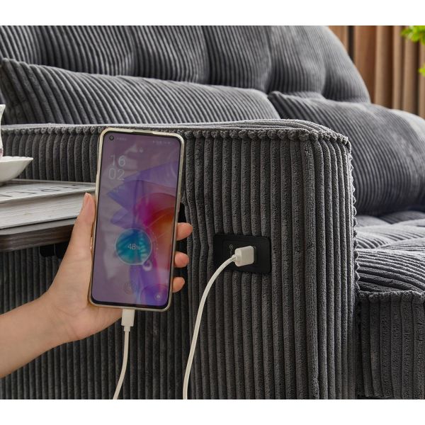 3 in 1 Corduroy Sofa Bed Adjustable Backrest USB Port Pull Out Couch Loveseat Convertible Sleeper Couch with Storage Pockets and Pillows