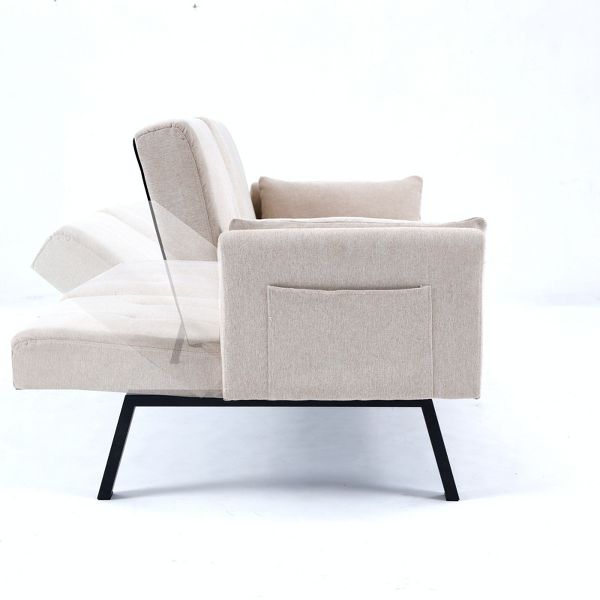 TIRAMISUBEST 70 Inch Convertible Sofa Bed Sleeper Couch Foldable Cup Holder Side Storage Guest Ready Small Space, Pink