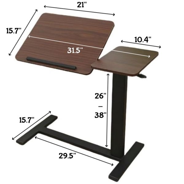TiramisuBest Height Adjustable Overbed Table, Folding Mobile Laptop Tray Table for Bed, Sofa & Side Table,Walnut