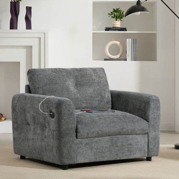 TTiramisuBest 42"x33" Modern Chenille Armchair, Tufted Wide Seat Sofa with Dual-Port Charger for Apartment & Living Room,Gray