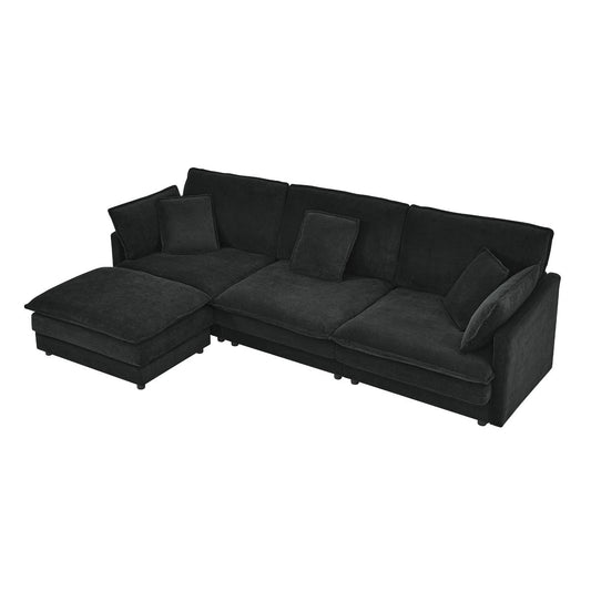 Modern L-Shaped Sectional Sofa Convertible 4 Seater Ottoman Storage Towel Fabric Solid Wood Frame Living Room