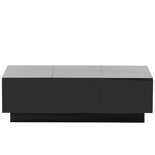 TiramisuBest Modern Coffee Table, 39.3"x21.6" Black High-Gloss with Sliding Top, Storage & Drawers,Black