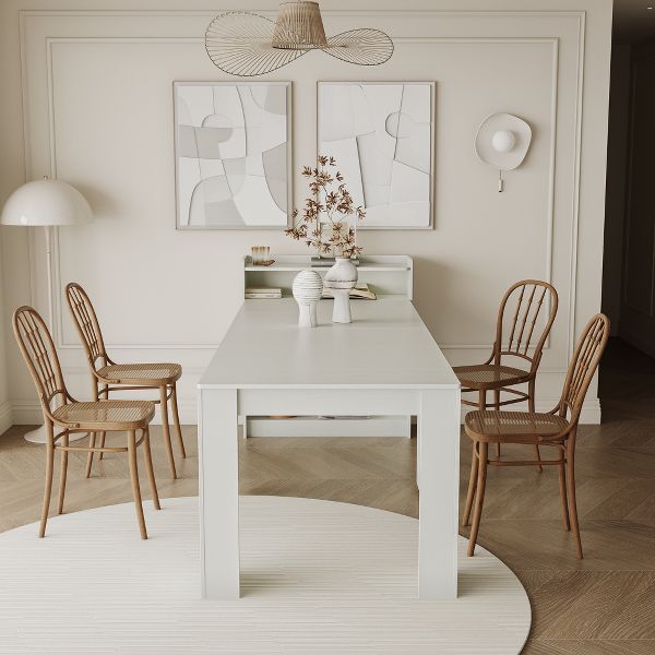 TiramisuBest White Extendable Dining Table, Modern MDF Table with Storage for Small Spaces and Living Areas
