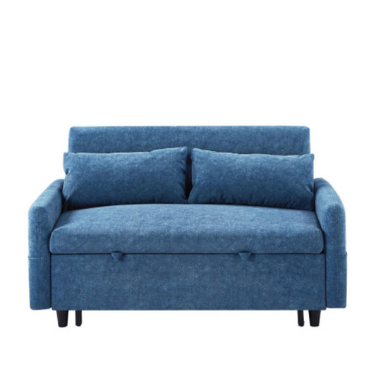 TiramisuBest 55.1" Blue Sleeper Loveseat Sofa Bed, Pull Out Couch with Adjustable Back, USB Charging & 2 Soft Pillows