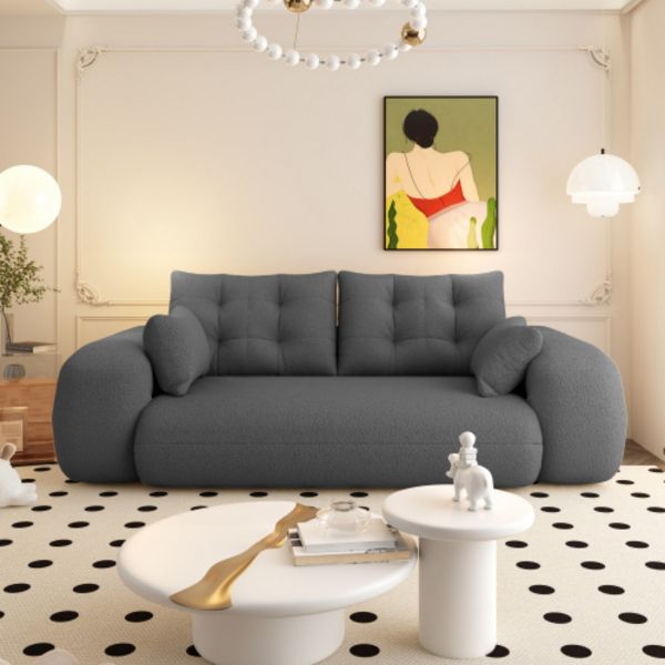 TiramisuBest 78.7" Grey Fabric Human Dog Bed, Foldable 3-in-1 Sofa Couch for Living Room, Guest Room & Playroom