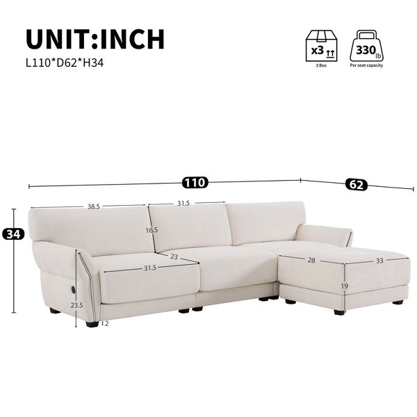 TIRAMISUBEST 110" Modular Sectional Sofa L Shape couch Chenille Cushion Sectional Ottoman USB and Type-C Charger- 4/6 Seat