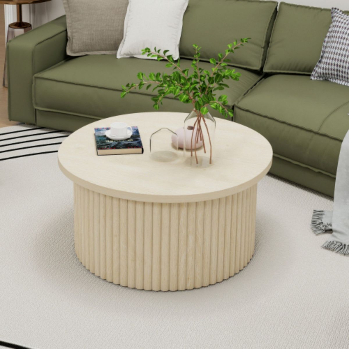 TiramisuBest Round Accent Coffee Table, Modern Side & End Table for Living Room or Apartment,Natural