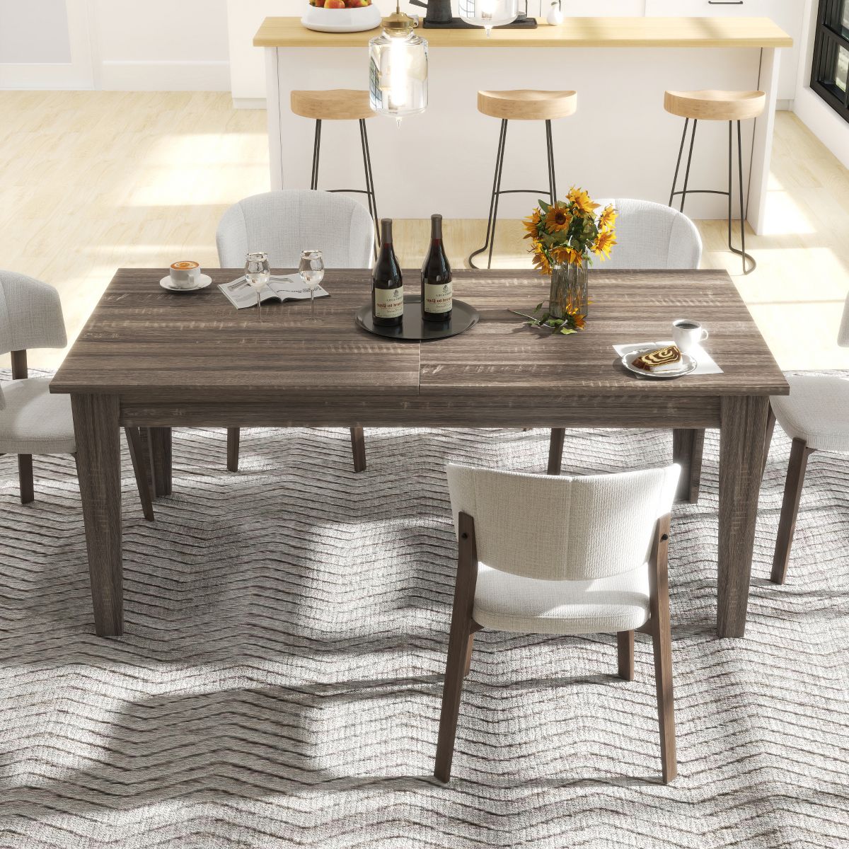 TiramisuBest Large 106.3" Extendable Dining Table, Dark Oak Kitchen Table with Durable Particle Board & MDF