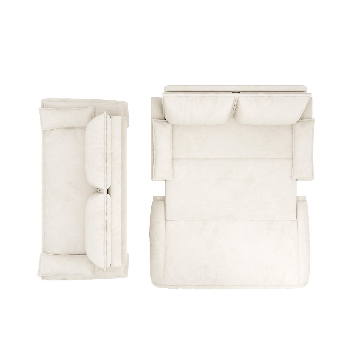 TiramisuBest 73.2" Convertible Queen Sofa Bed, Beige/White Velvet 3-in-1 Loveseat Sleeper for Apartment or Office