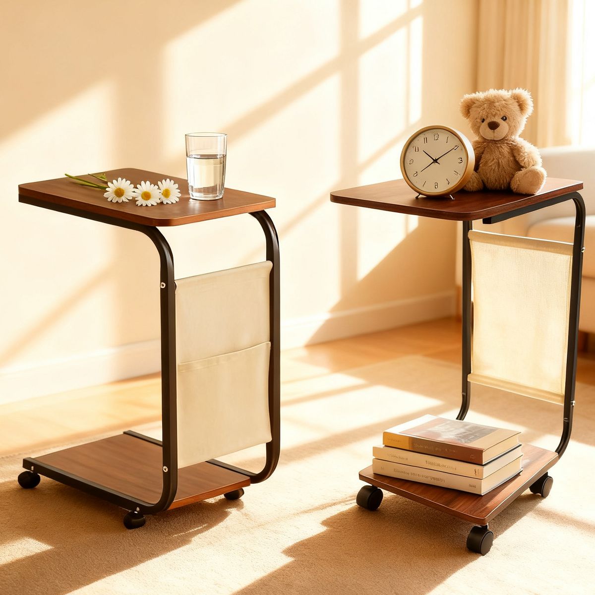 TiramisuBest Small Coffee Table with Storage Rolling Side Table Slide Under Sofa for Living Room Bedroom Apartment Easy Assembly