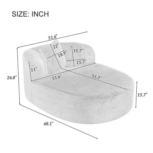 TiramisuBest 51.6" Green Corduroy Chaise Lounge, Modern Boneless Sofa Bed with 2 Pillows for Living Room
