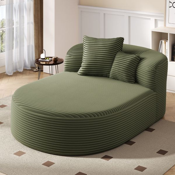 TiramisuBest 51.6" Green Corduroy Chaise Lounge, Modern Boneless Sofa Bed with 2 Pillows for Living Room