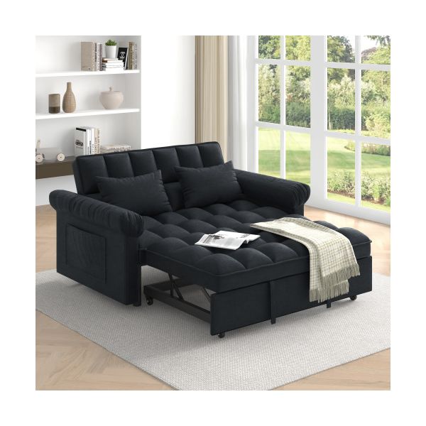 TIRAMISUBEST 3 in 1 Velvet Foldable Sofa Bed, Multi-purpose Convertible Sofa, USB Port, Adjustable Backrest, Swivel Stand, Pink