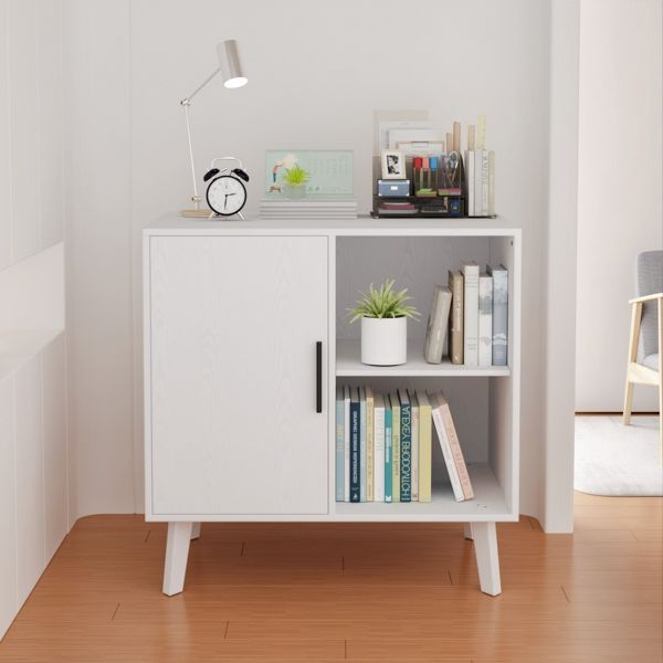 TiramisuBest Sideboard Buffet Storage Cabinet Solid Wood Feet Frosted Pattern Door Dining Room Hallway Console Accent Cupboard