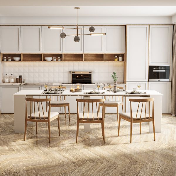 TiramisuBest Multifunctional White Console Table, Extendable Design for Dining, Work, or Living Room