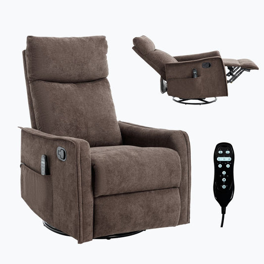 TIRAMISUBEST 3-Mode Fabric Heated Massage Manual Recliner Swivel Rocker Reclines Up to 155 Degrees and Features 8 Vibration Nodes