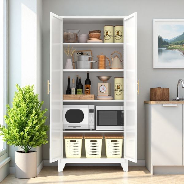 TiramisuBest 50/71 inch Pantry Cabinet Freestanding Buffet Sideboard 2 Door Adjustable Shelf Kitchen Dining Living Room Storage Statement