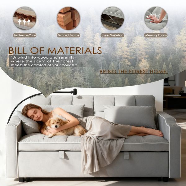 3 in 1 Convertible Sleeper Sofa Bed 55 Velvet TIRAMISUBEST 3 Position Adjustable Back USB Phone Stand Ashtray Bonus Pillows Compact Lounger