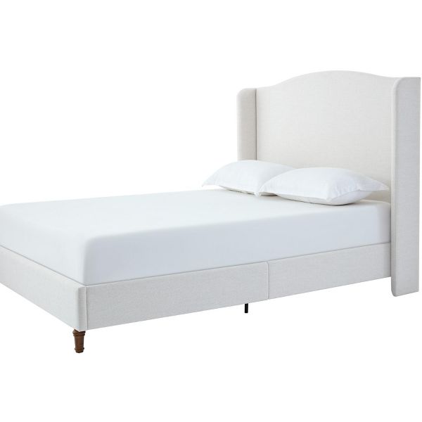 TIRAMISUBEST Tall 54" Upholstered Wingback Queen/King Bed Frame Tall Textured Canvas Chenille Look Minimalist No Box Spring Needed