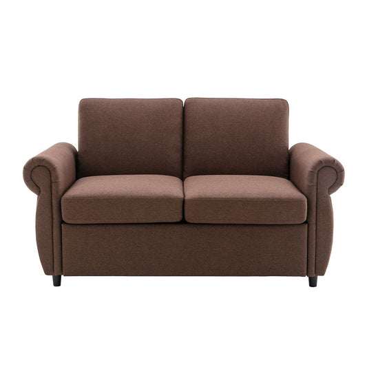 TiramisuBest 57.9" Pull Out Sofa Bed, Loveseat Sleeper with Twin Memory Foam Mattress & 2 USB Ports, Brown