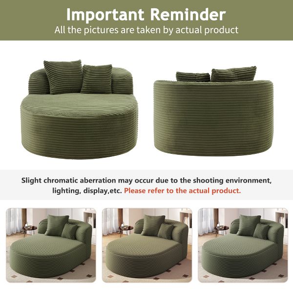 TiramisuBest 51.6" Green Corduroy Chaise Lounge, Modern Boneless Sofa Bed with 2 Pillows for Living Room