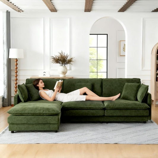 Tiramisubest Cloud Couch Sectional Convertible L Shaped Sofa Corduroy Sofa with Storage Ottoman Deep Seat 4-Seater Couch