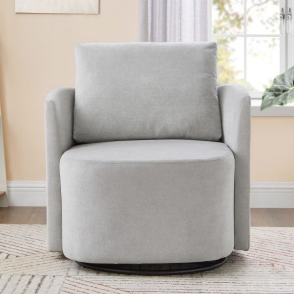 TiramisuBest 29.9" Grey Swivel Sofa Chair, Modern Chenille Barrel Armchair with Curved Back for Living Room & Lounge