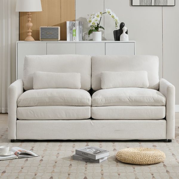 TiramisuBest 68.1" Beige Cloud Loveseat Sofa, Oversized Upholstered Couch with Double Cushions for Living Room Comfort