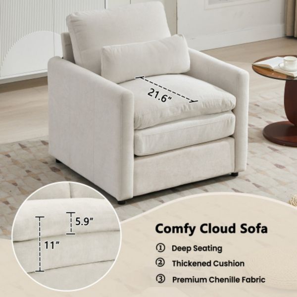 TiramisuBest 31.9" Modern Beige Cloud Armchair with Double Cushion, Oversized Comfy Sofa Chair for Living Room