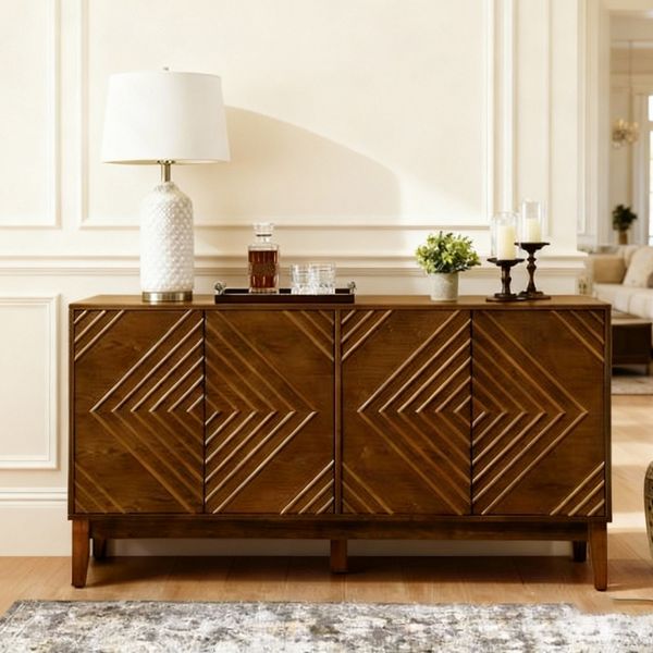 TiramisuBest 60.5'' Side Board, Buffet, Farmhouse Coffee Bar, Kitchen Cabinet Storage, Buffet Cabinet&Storage Cabinets with Adjustable Shelves