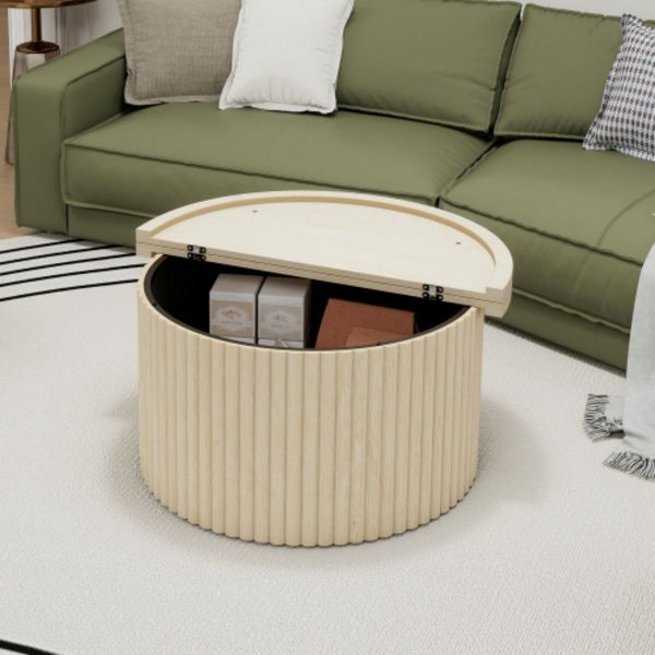 TiramisuBest Round Accent Coffee Table, Modern Side & End Table for Living Room or Apartment,Natural