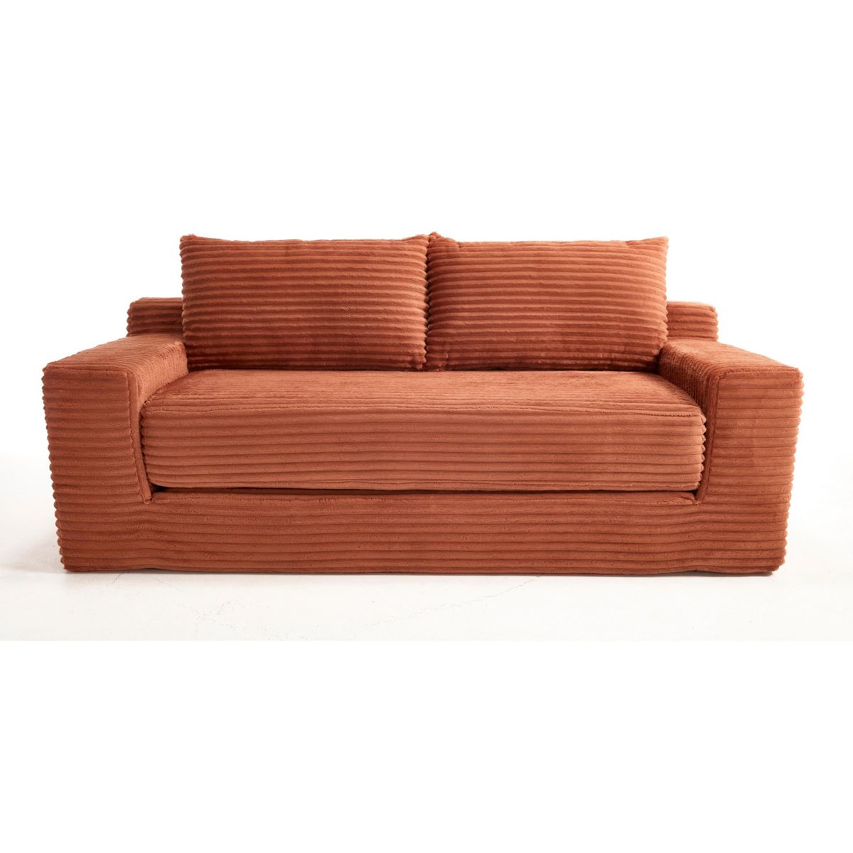 TiramisuBest Compact Corduroy Loveseat Sofa Bed, Memory Foam 2-in-1 Convertible Couch for Apartment & Bedroom,Orange