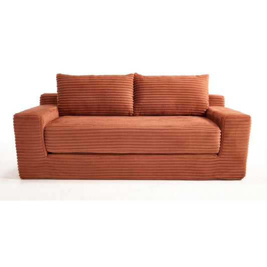TiramisuBest Compact Corduroy Loveseat Sofa Bed, Memory Foam 2-in-1 Convertible Couch for Apartment & Bedroom,Orange