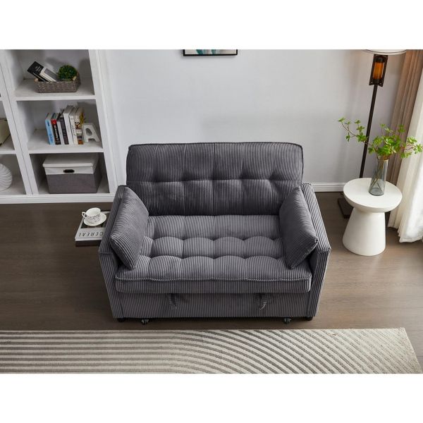 3 in 1 Corduroy Sofa Bed Adjustable Backrest USB Port Pull Out Couch Loveseat Convertible Sleeper Couch with Storage Pockets and Pillows